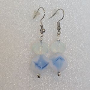 Murano Art Glass Iridescent Blue 2" Dangle Earrings New
